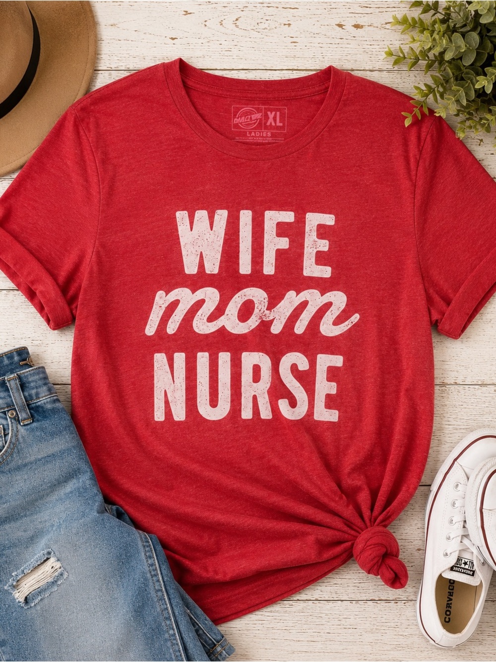 Crazy Dog T-Shirts Red 'Wife Mom Nurse' Graphic Tee